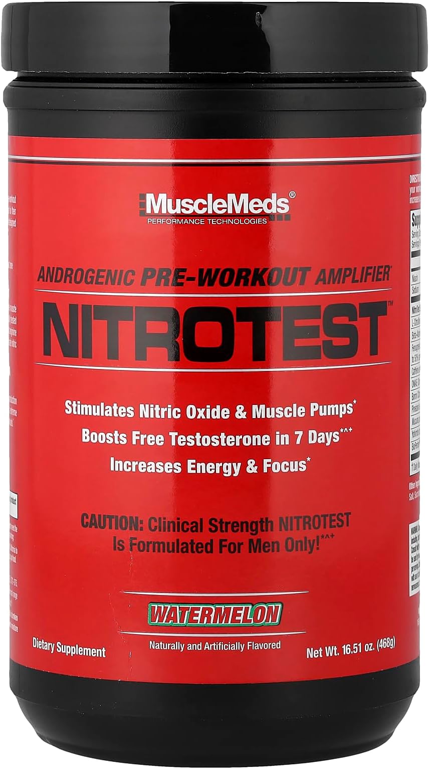 MuscleMeds Nitrotest Pre-Workout Supplement Drink, Boost Nitric Oxide, Watermelon, 30 Servings, 1.03 Pound, 1 Count