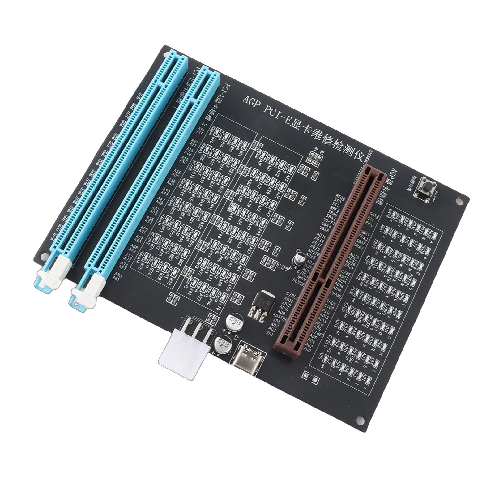 SIXRUN Tester GPU Tester per Schede Grafiche PCI AGP a Doppio Scopo con Indicatore Luminoso e Ingresso Alimentazione 12 V per Diagnosi Rapida dei Guasti, Test e Riparazione del Bus Dati