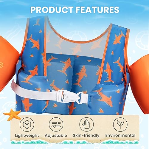 Miniatura 3 de Gogokids Chaleco de natación para niños, flotadores para niños de 20 a 50 libras, ayuda a la natación con alas de agua y correa para el hombro para