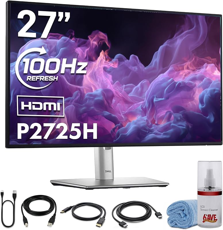 Paquete de monitor P2725H 27" FHD 100Hz | Monitor de computadora IPS 16:9 con paquete de soporte | Pantalla LED Full HD 1920 x 1080 | DisplayPort + cable USB 3.0