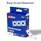 Avery Self-Adhesive Hole Reinforcement Stickers, 1/4" Diameter Hole Punch Reinforcement Labels, White, Non-Printable, 1,000 Per Pack, 2-Pack, 2,000 Total (5615) – view 7