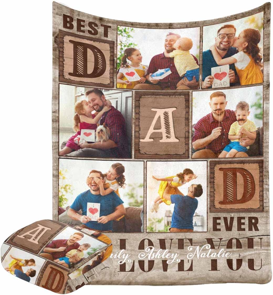 LOSARON Personalized Fathers Day Blanket I Have a Hero I Call Him Daddy 6 Photos Throws Blankets with Photo Custom from Daughter Son Personalized Gifts Blanket for Father Dad Birthday 60x80