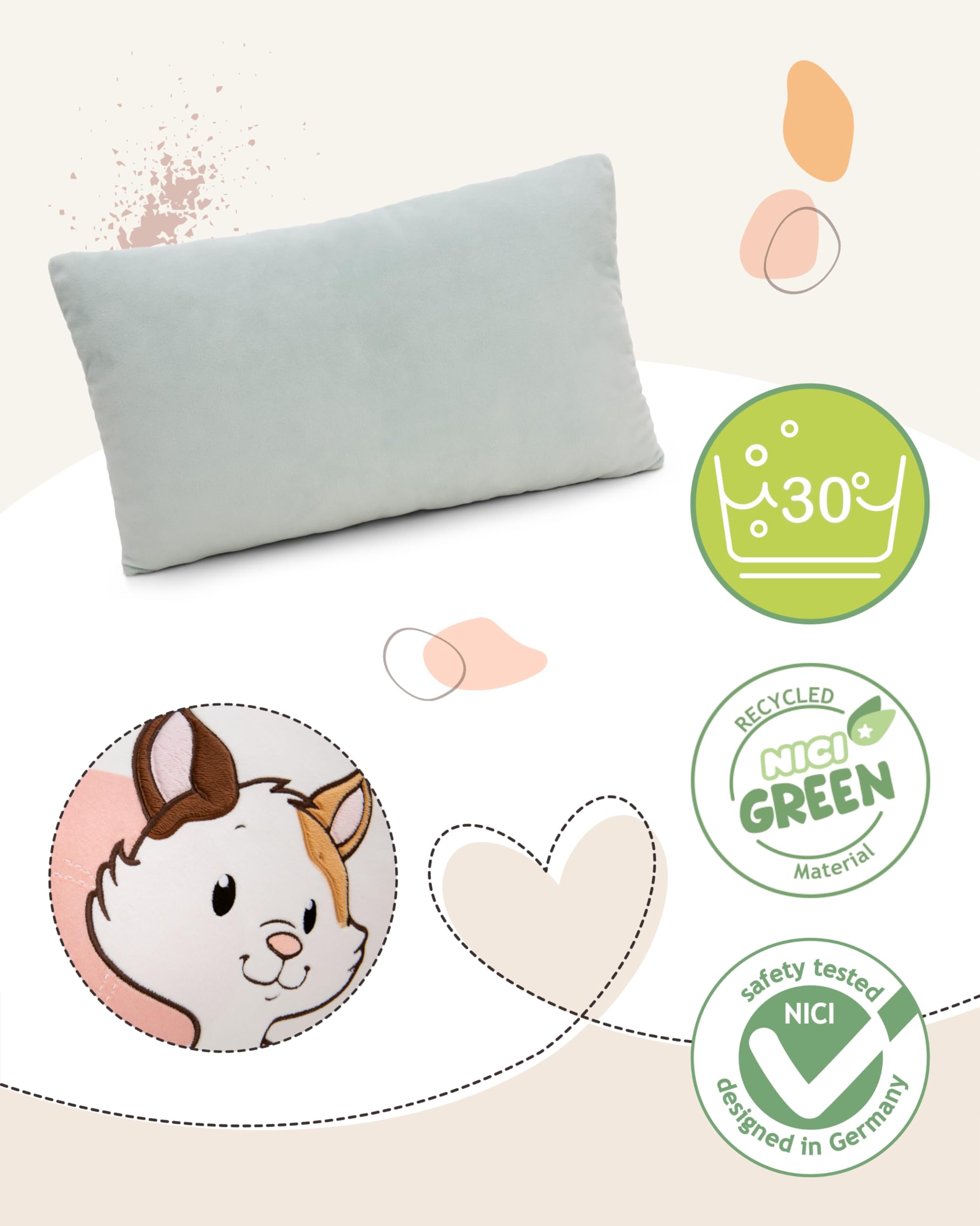 NICI Kissen Glückskatze 43x25cm - braun - Flauschiges Kuscheltierkissen für Jungen, Mädchen Kuscheltierliebhaber, ideal für Zuhause, Kindergarten oder unterwegs - 62164