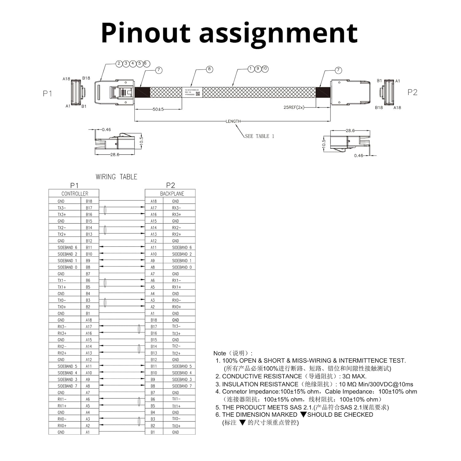 10Gtek SFF-8087 to SFF-8087 6G Internal Mini SAS Cable for Server Backplane/RAID Card, Hot-Swap Ready with SATA Compatibility, 100-Ohm, 0.5m/1.6ft, 4-Pack