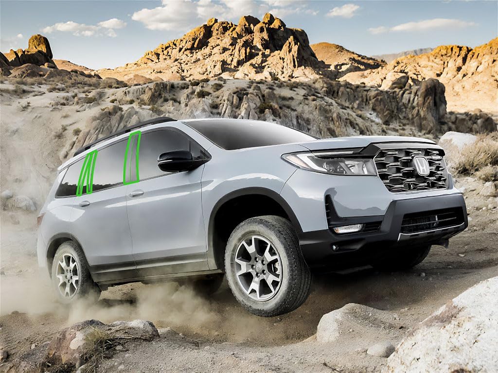 Rvinyl Pillar Post Pre Cut Window Trim Kits in Gloss Black Compatible with Honda Passport 2019-2024 - Adhesive Backs
