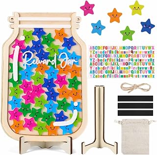 Colorful Reward Jars for Kids, Magnetic Reward Jar, Star Jar, Personalized, DIY Name, 54 Stars, Letter Stickers, for Classroom Reward System, Kids Potty Training,Motivational Incentive Gift for Home