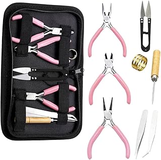 HASTHIP® 8Pcs Jewelry Making Tool Accessories Kit with Bag, Beading &amp; Wire-Working Pliers Set with Flush Cutters, Bead Rea...