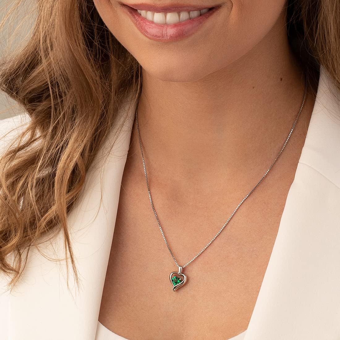 PEORA Sterling Silver Heart in Heart Solitaire Pendant Necklace for Women in Various Gemstones, Heart Shape 6mm, with 18 inch Italian Chain