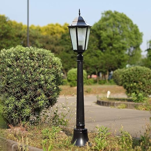 Generic GUOCC Creative European Antique Waterproof Glass Lantern Column Lamp Traditional Victoria Retro Villa Garden Lawn Pole Street Light Park External Landscape Floor Lights Outdoor Decor Post Lighting E27