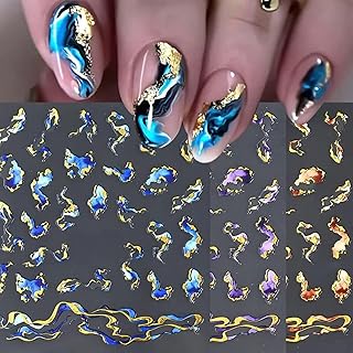 Marble Nail Art Stickers Decals 3D Self-Adhesive Nail Decals Blue Marble Wave Line Nail Design Stickers French Marble Stripe Luxury Nail Art Supplies for Women DIY Manicure Decorations