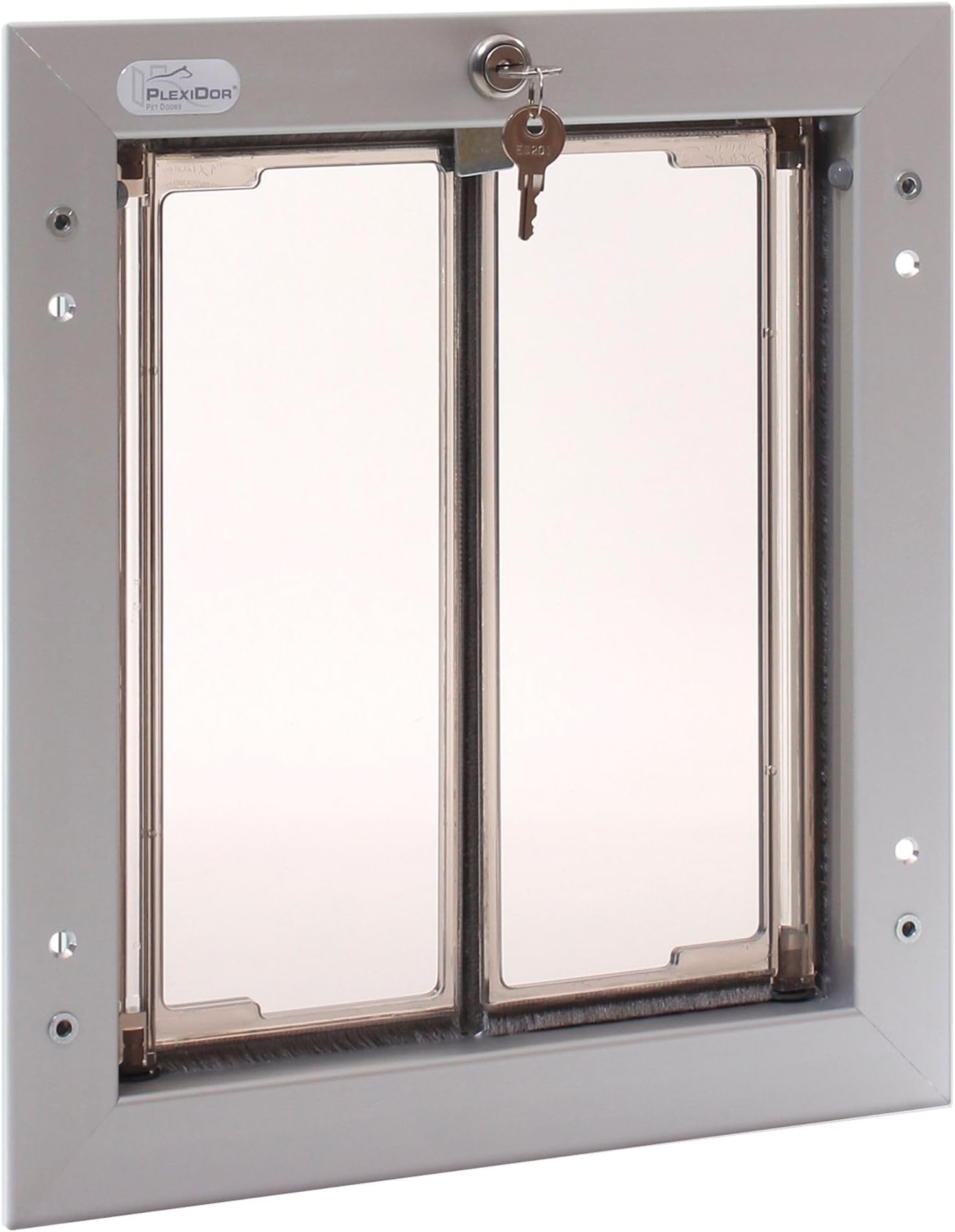 Performance Door Mount Pet Doors - with Lock and Key - Energy Efficient Two Panel - Silver