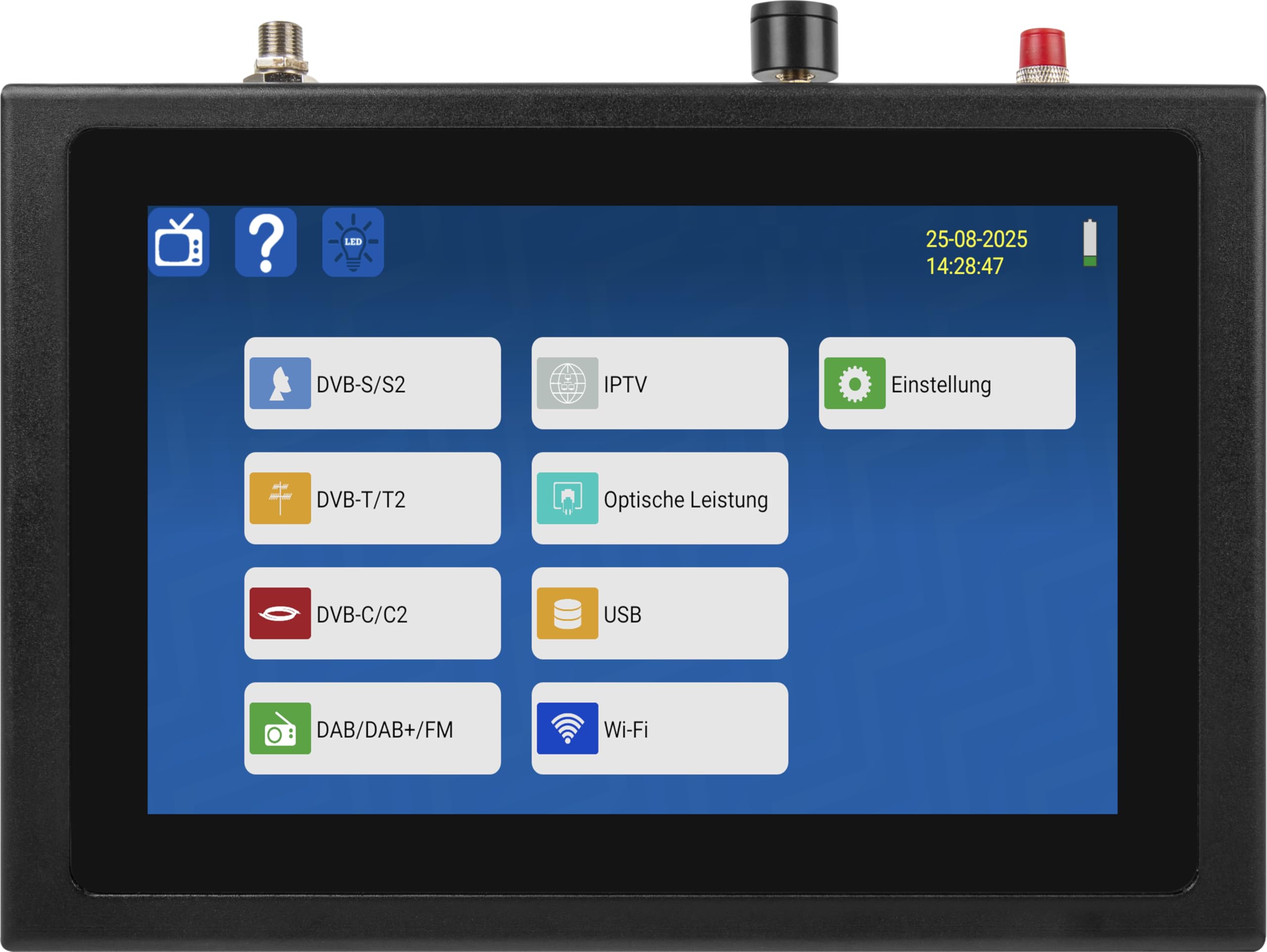 Megasat HD 7 Combo V2 – Combo-Messgerät mit Live-TV-Bild – Schwarz | Für DVB-S, DVB-S2, DVB-T, DVB-T2, DVB-C, DAB+, Unicable, 8,9″ Farbdisplay, Touchdisplay, Akku, Lampe