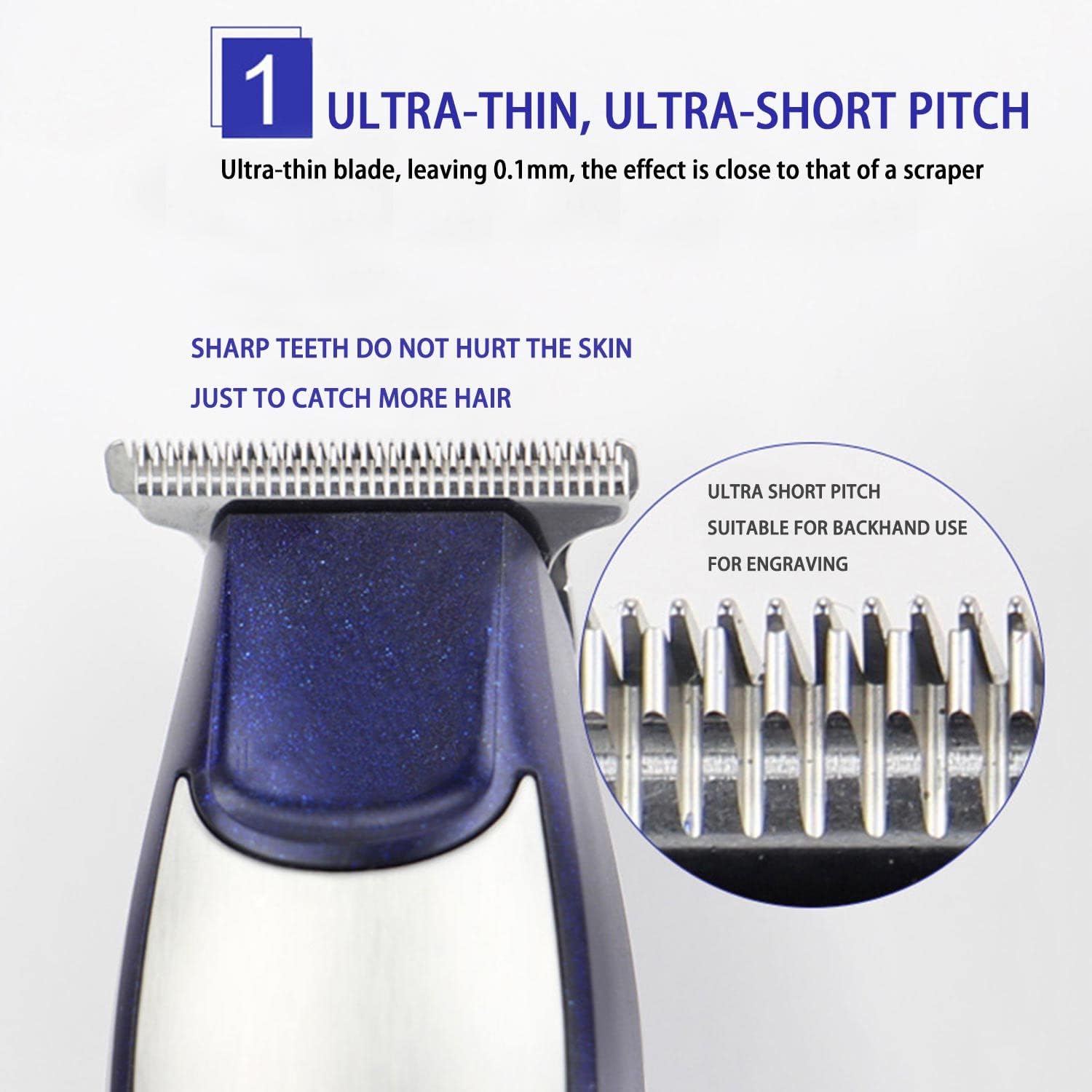 KEMEI KM-5021 Trimmer showing ultra-thin, ultra-short pitch blade for precise cutting