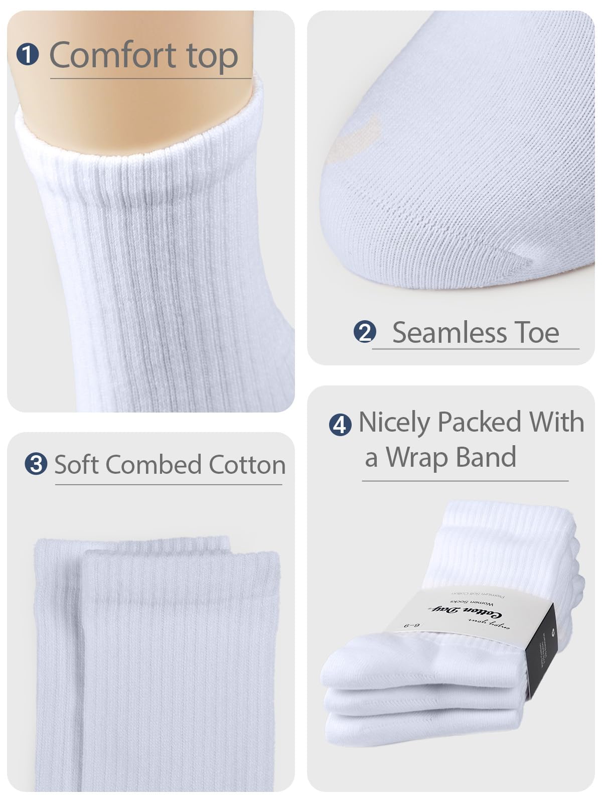 COTTON DAY Calcetines de vestir de algodón peinado suave para mujer, sin costuras, negro, blanco, gris, azul marino, marrón, beige
