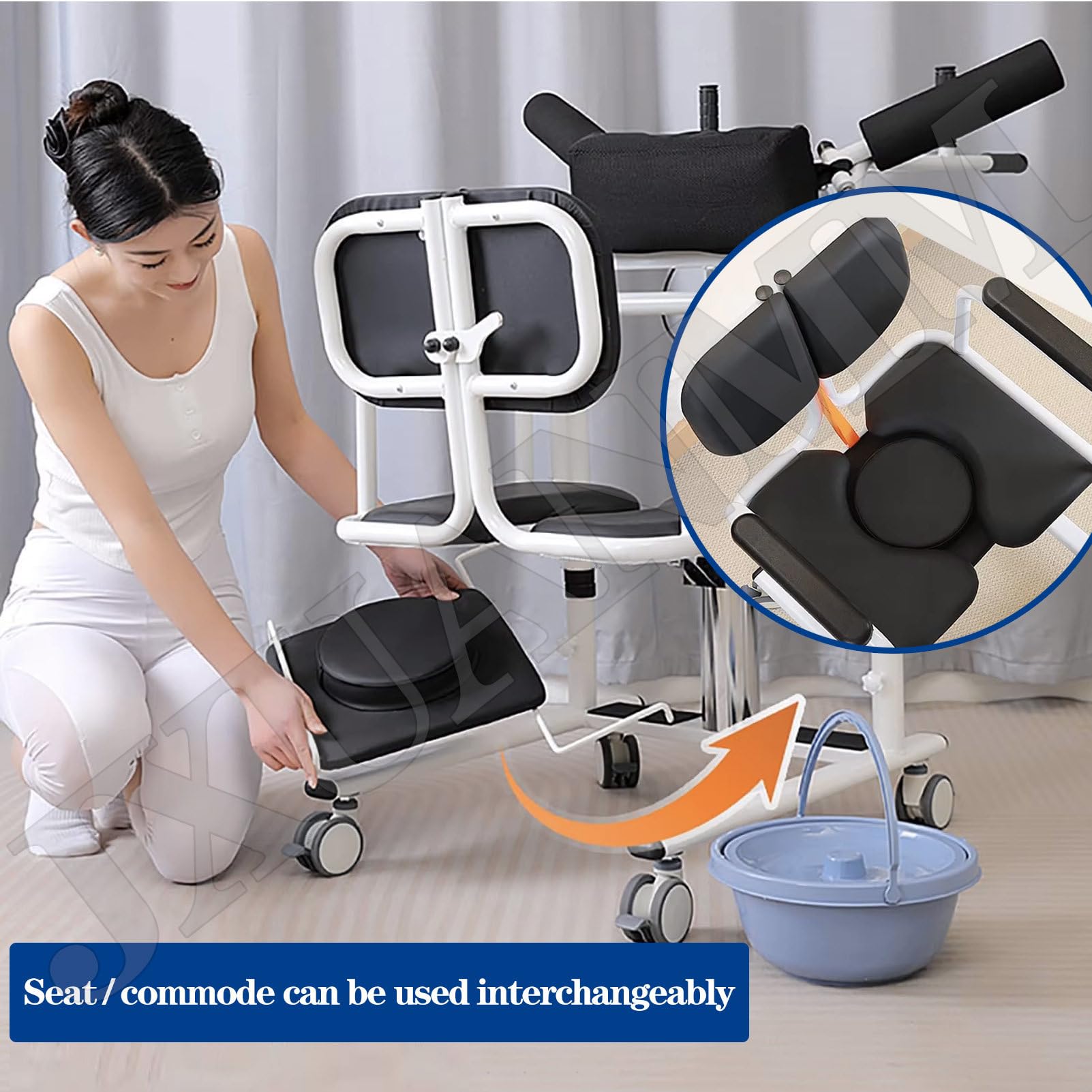 Silla de traslado de Pacientes para Uso doméstico, Silla elevadora hidráulica para Pacientes, Adecuada para Personas discapacitadas, con Asiento Dividido a 180°, cuña y cojín, 440 LB Black
