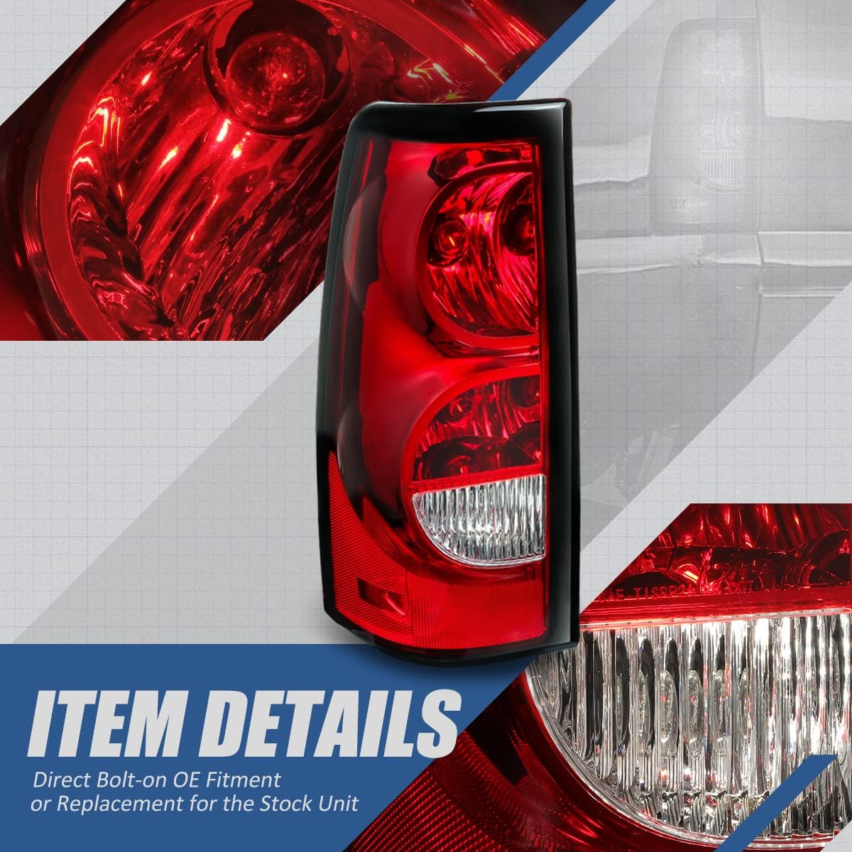 Auto Dynasty Tail Lights Compatible with 2003-2007 Chevy Silverado 1500 2500 3500 with Wiring Harness Rear Brake Lamps, Driver Left Side, Red Lens