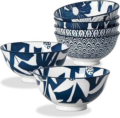 ONEMORE Juego de 6 cuencos de cerámica para cereales de 24 onzas, aptos para microondas, lavavajillas y horno, para cocina, diseño único, apilables,