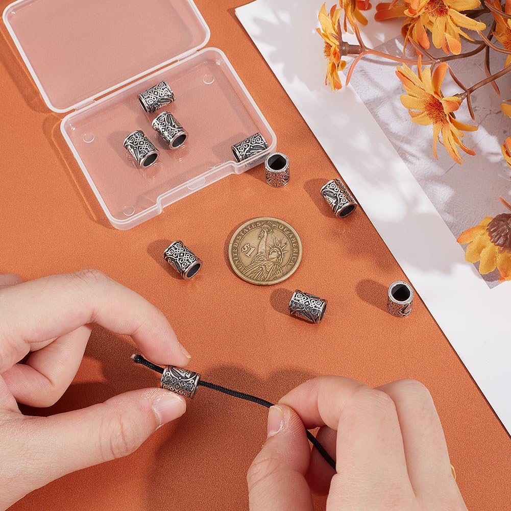 UNICRAFTALE 10Pcs Paracord Bead Stainless Steel Beads Column Beads Metal Lanyard Beads Hole 6mm European Beads Connector Charm Beads with Texture for Knives Pendant Flashlight Bracelet Parachute Beads - Image 4