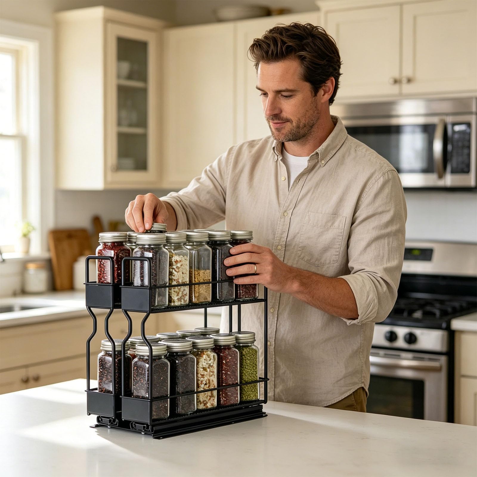 PANGBOER Systèmes d'organisation de cuisine modernes - Capacité de charge de 15 kg - Matériaux en acier au carbone pour un usage domestique - Tiroir d'assaisonnement gain