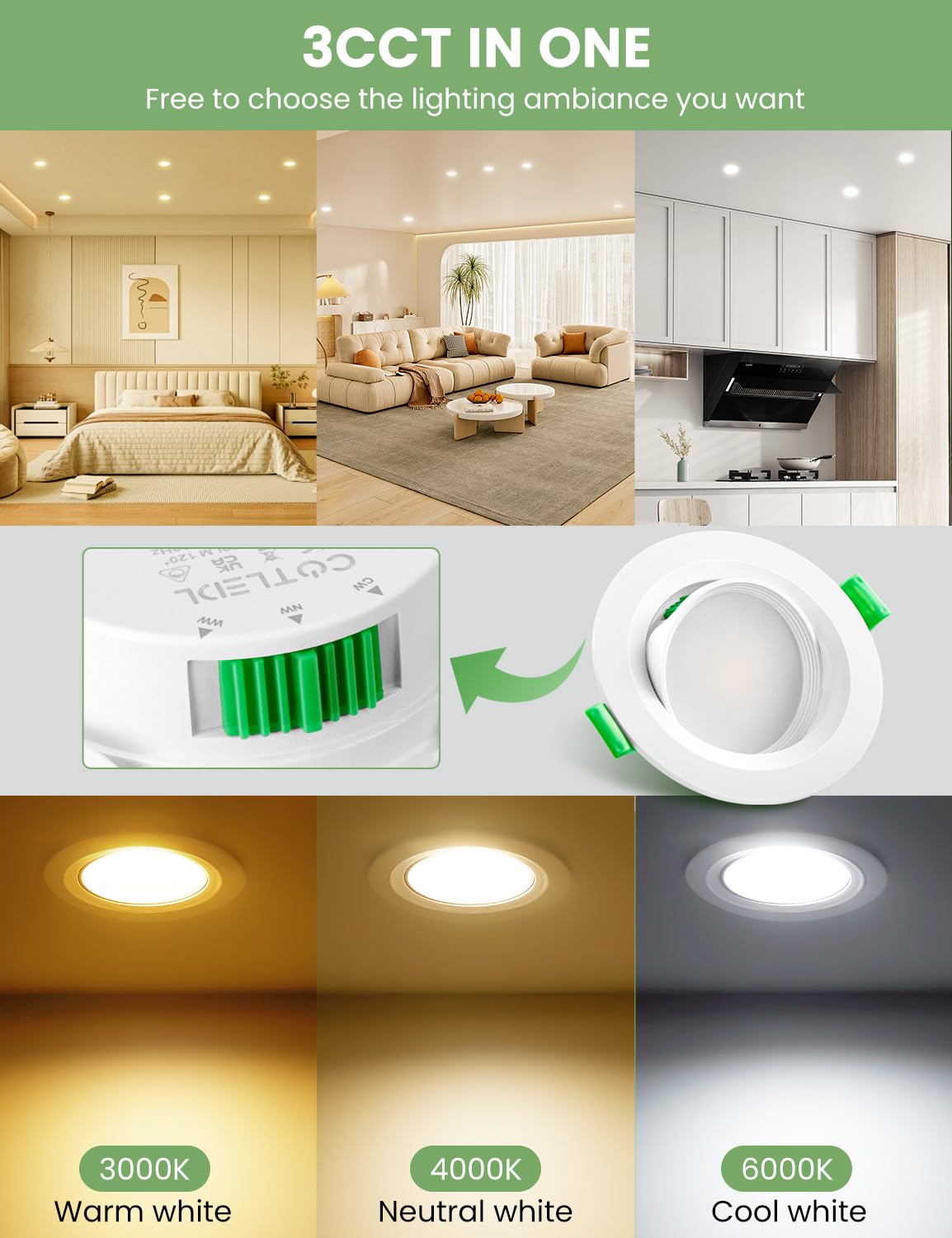 Reflektor LED do zabudowy, 230 V, 5 W, LED, wychylny, 68-80 mm, wymiary otworu, ciepła biel, neutralna biel, zimna biel, IP44, lampy do zabudowy, bez możliwości ściemniania, do łazienki