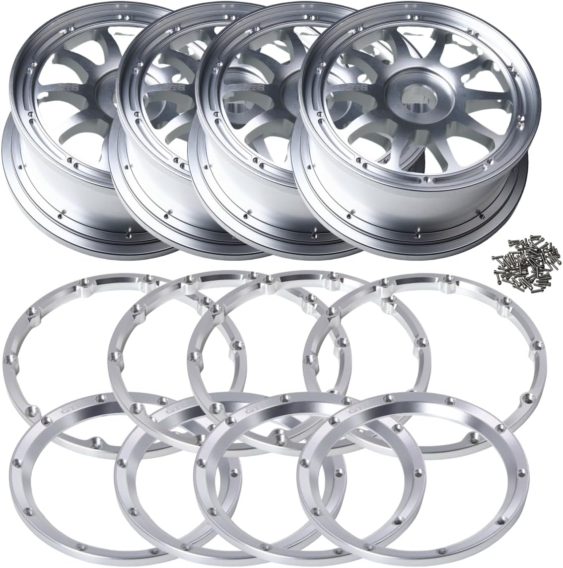 GTBRacing CNC Aluminum Alloy Front Rear Wheel Hub with Rings Set for 1/5 RC Car Losi DBXL DBXL-E/2.0 Upgrade Part (Front+Rear+Rings Style 2)