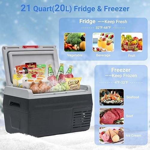 Miniatura 2 de Smad Refrigerador RV de 12 V de 0.7 pies cúbicos con congelador, 14.5 pulgadas de ancho con luz LED, puerta reversible, mango empotrado,