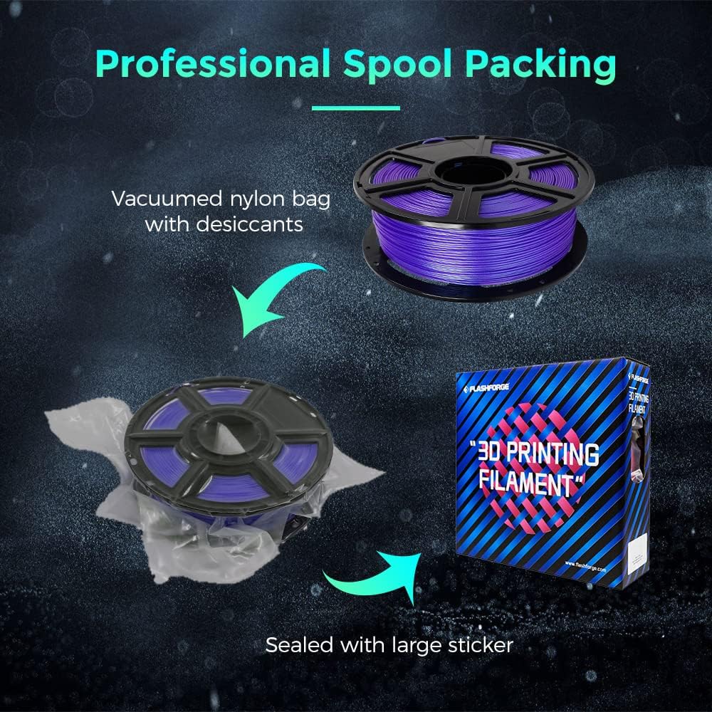 FLASHFORGE 3D Printer Filament, PLA Filament 1.75mm, 1KG Spool (2.2lbs), Dimensional Accuracy +/- 0.02mm for FDM 3D Printers, Better Tenacity & No Knotting (Nebula Purple)