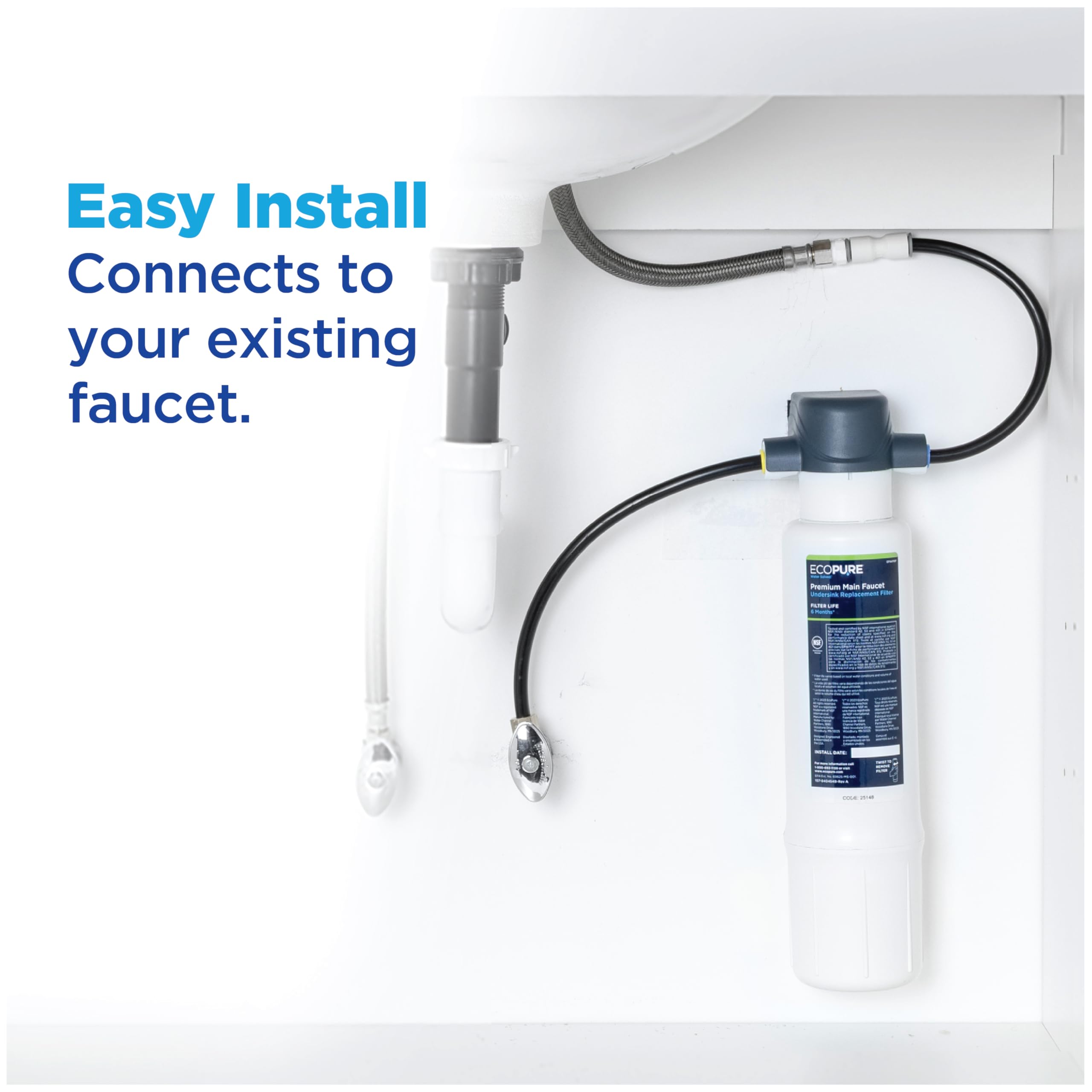 EcoPure Système de filtration d'eau potable pour robinet principal de qualité supérieure