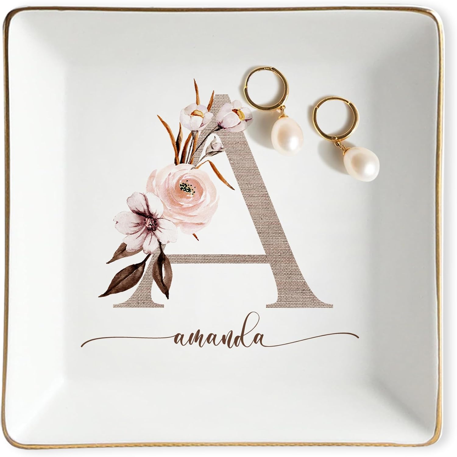 Personalized Initial Jewerly Tray Dish - Custom Name Trinket Ring Dish - Engagement Birthday Wedding Gift - Jewelry Holder Gifts for Women