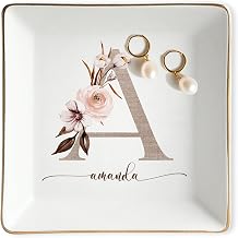 Personalized Initial Jewerly Tray Dish - Custom Name Trinket Ring Dish - Engagement Gift, Birthday Gifts for Her, Jewelry Holder Gifts for Women