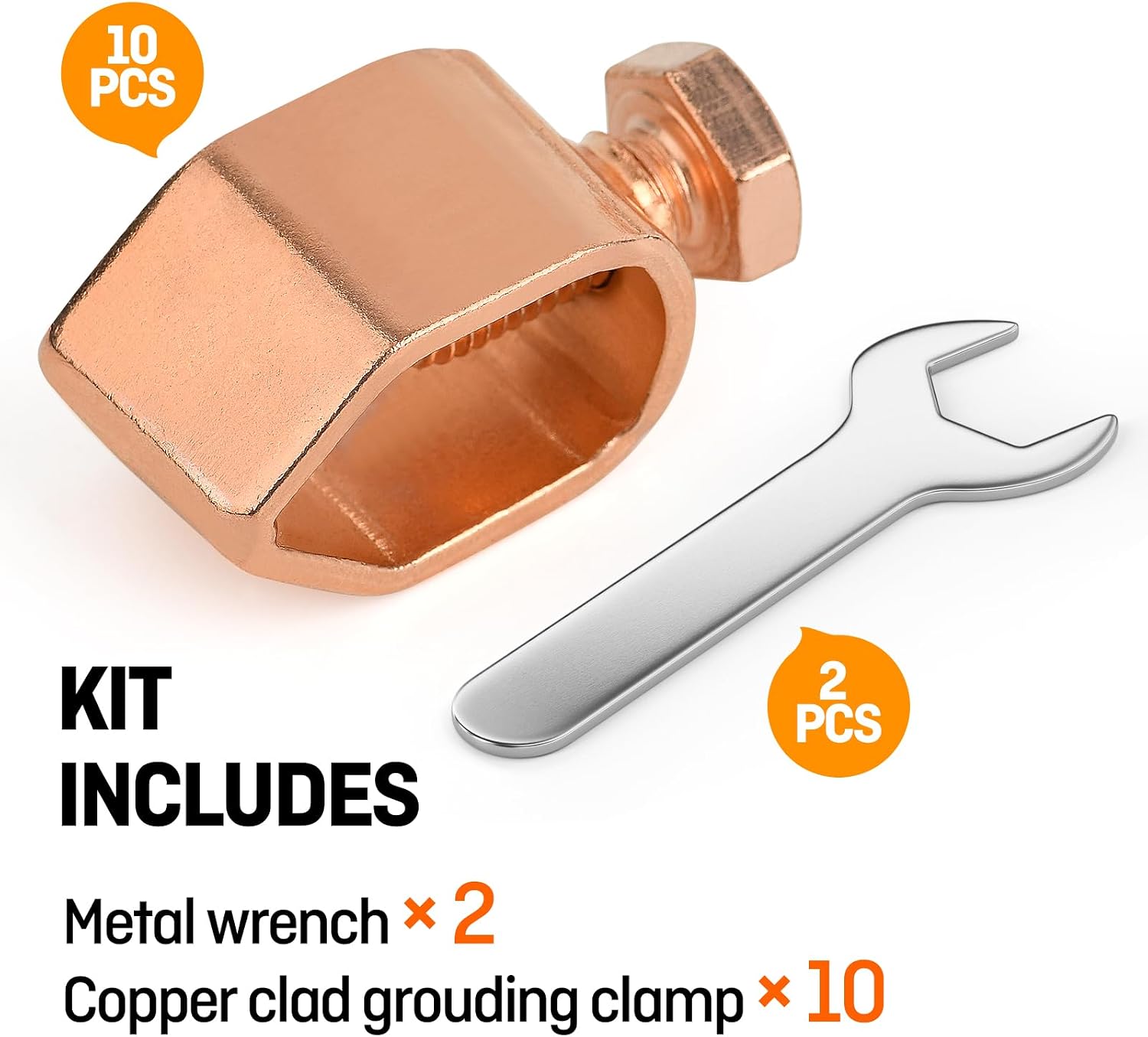 10PCS Ground Rod Clamp, Great for 1/2”- 5/8” Grounding Rods (10, Copper Clad Clamp (1/2''-5/8''))