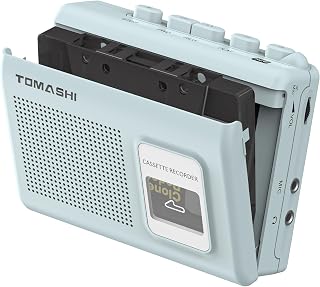 Portable Cassette Player Tape Recorder with Built-in Speaker, Microphone, Headphone Jack, 4.57 x 3.54 x 1.38 inches (Blue)