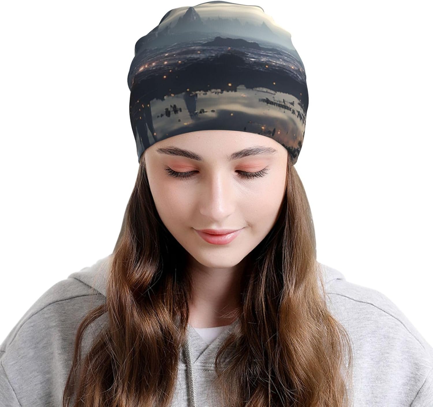 Knitted Hat Blue Background Print Beanie for Women Soft Warm Beanie Cap Casual Knit Hat Men Winter Beanies