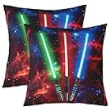 Lightsaber Kids Throw Pillow Cover,Universe Space Starry Sky Galaxy Double Sides Pillow Case,Neon Light Fire Gaming Gamers Modern Fashion Couch Living Room Decor,2 Pack 22