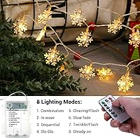 Vista 6 de BrizLabs Luces de copo de nieve, 40 luces LED de Navidad de 16.08 pies con control remoto, cadena de luces parpadeantes de copo de nieve funciona