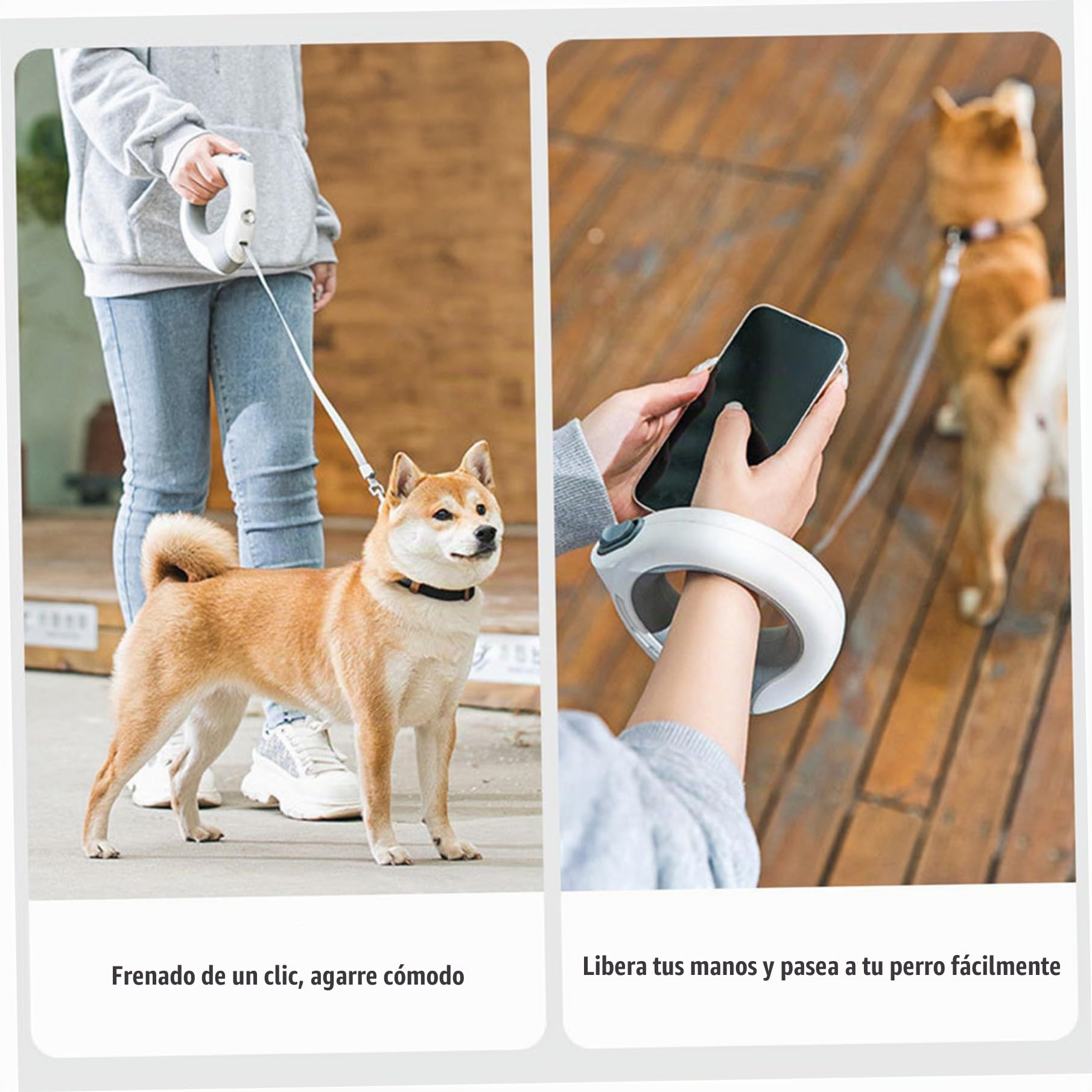 Genérica Correa Retráctil Para Perros 300 cm Blanca con Linterna Recargable Mango Ergonómico Redondo Correa de Perro con Cerradura Segura y Resistente