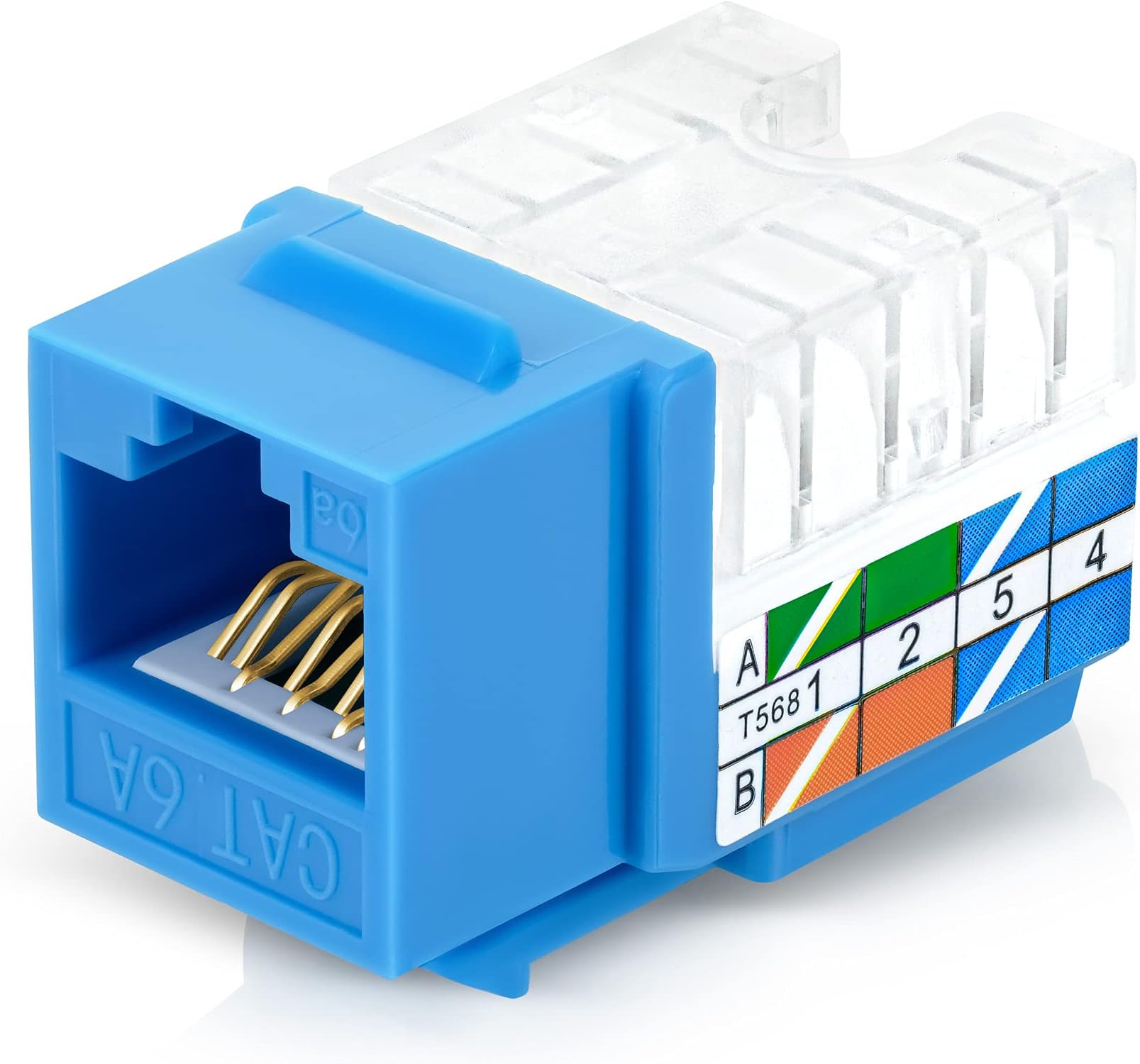 Everest Media Solutions RJ45 CAT6A Keystone Jack - 110-Type 90 Degree Modular Female Connectors. Compatible with Speed Termination EMS-KTOOL - 50-Pack, Blue