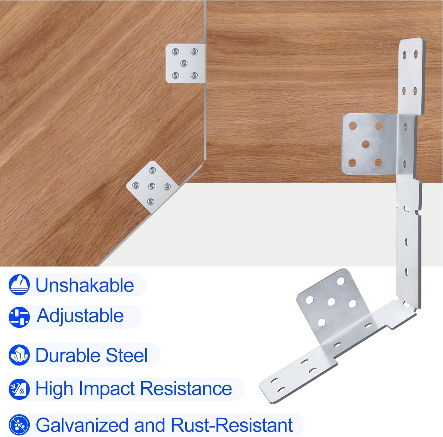 4Pcs Adjustable Stair-Stringer Connector,18 Gauge Heavy Duty Stair Stringer Hanger Bracket, Strong Tie Straps Bracket Steel Deck Stair Stringer Connector for 2x10 2x12 Stair Stringer