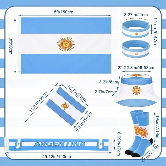 Newcotte 2026 Soccer Fan Support Kit 3x5 ft Soccer Country Flag with Patriotic Country Cape Socks Scarf Hat Wristbands Hand Wave Flag for Sport Party Fans Cheering Accessories