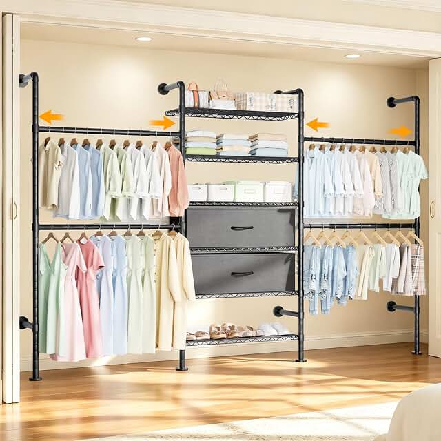 UILNHK wall-mounted industrial pipe closet organizer