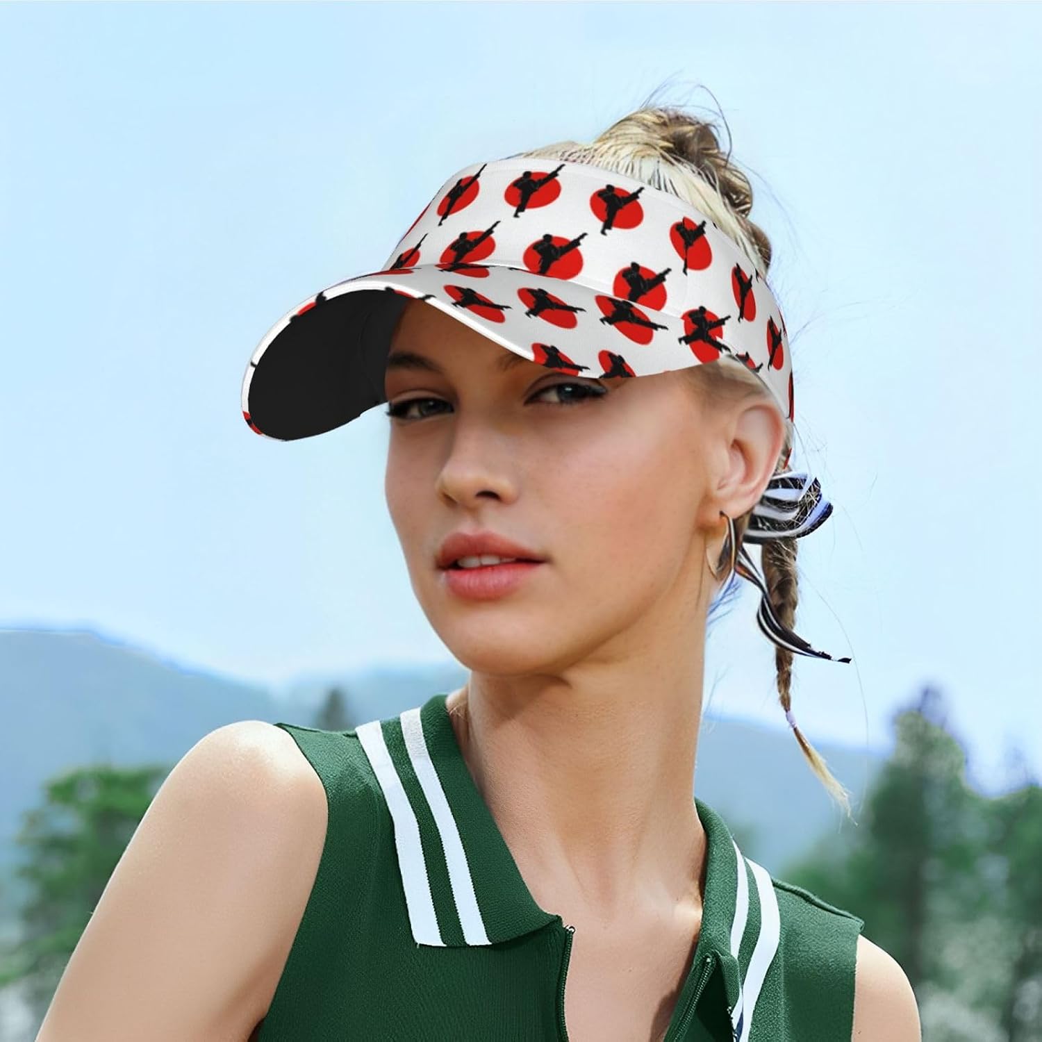 (Taekwondo Design) Adult Sun Visor Hat Adjustable Open Top Sports Cap Breathable for Men Women Beach Vacation Essentials Black
