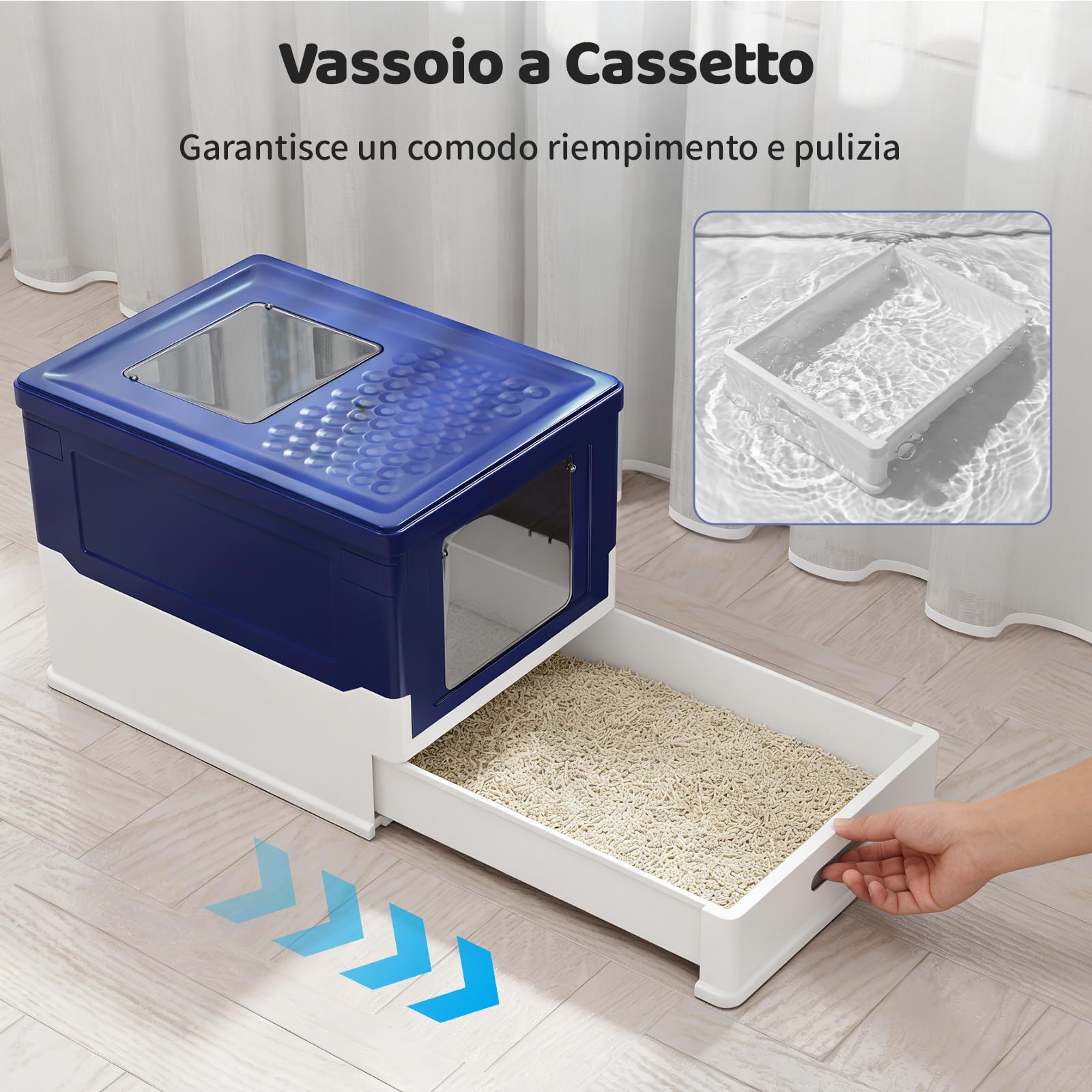 COSTWAY Lettiera per Gatti Pieghevole, Toilette per Gatti Chiusa con Ingresso Frontale e Uscita con Coperchio Ribaltabile, Vaschetta a Cassetto per Gatti Piccoli e Medi sotto 10 kg (Blu)