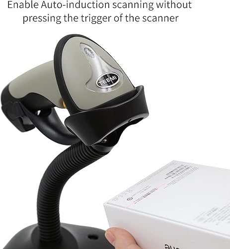 Miniatura 2 de TEEMI Escáner de código de barras Bluetooth con soporte opcional, lector de código de barras automático de mano láser 1D para iPhone, iPad, Android,