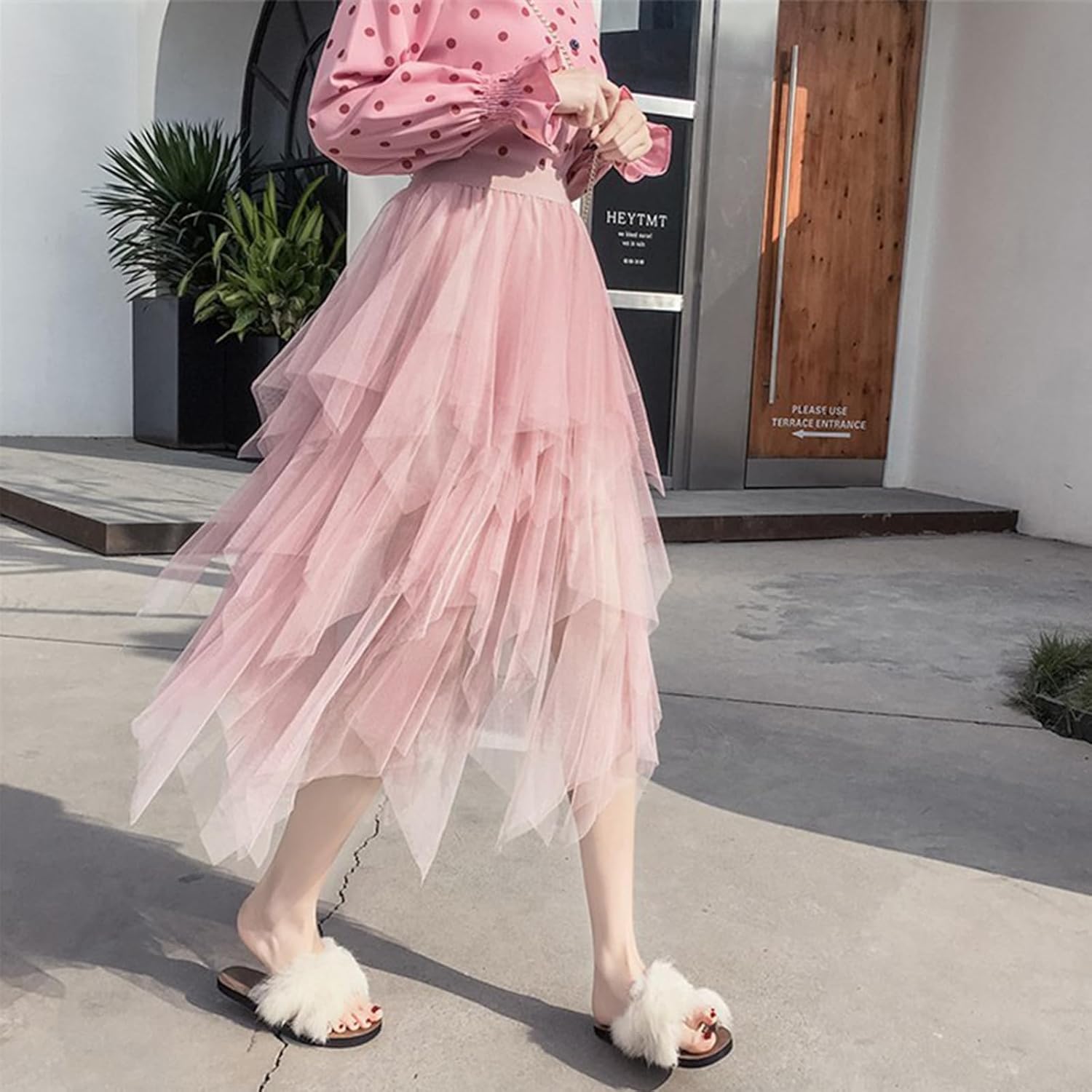 Women Tulle Skirts Layered Tutu Skirt Midi Length Elastic High Waist A Line Skirt - Image 7