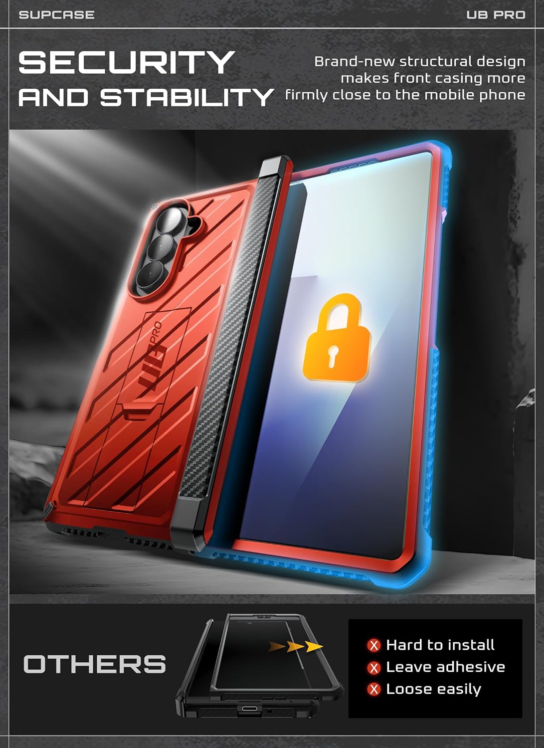 SUPCASE for Samsung Galaxy Z Fold 7 Case with Kickstand (UB Pro), [Built-in Tempered Glass Screen Protector] [Hinge Coverage] [Military-Grade Protection] Full-Body Heavy-Duty Rugged Phone Case, Ruddy