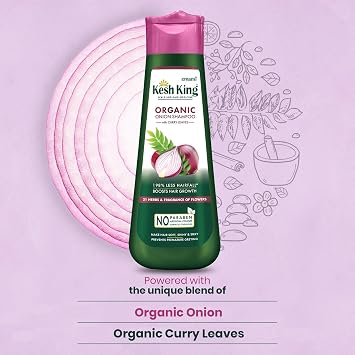 Kesh King Organic Onion Shampoo | Controls Hair Fall & Supports Hair Growth | Enriched with Curry Leaves & Herbal Extracts | Repairs Damage, Reduces Breakage & Adds Shine | 10.14 Fl Oz (300ml)