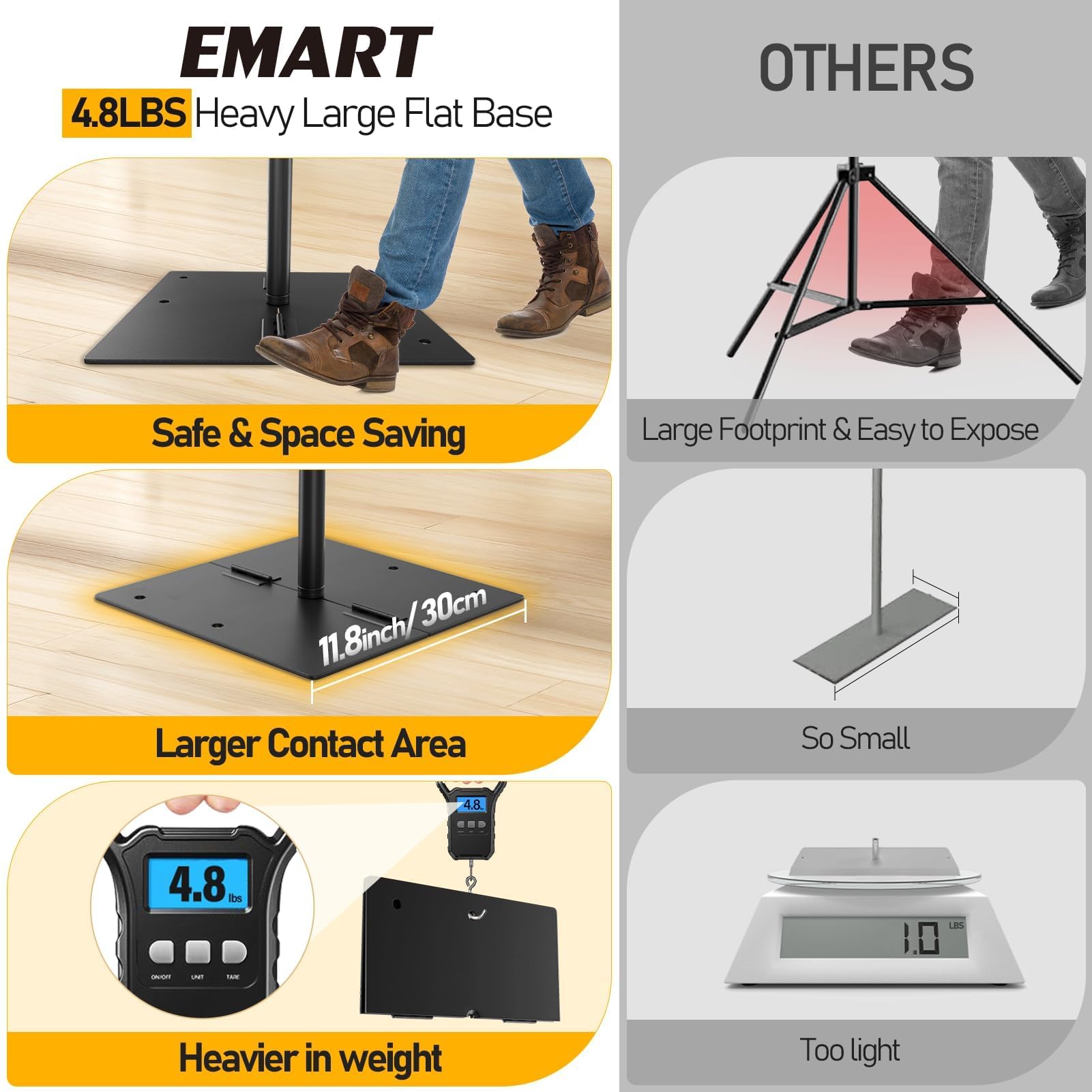 EMART przenośny projektor na płótnie ze stojakiem, 16:9 HD, 4K, składany, do użytku wewnątrz i na zewnątrz, z torbą do przenoszenia i solidną podstawą, do ogrodu, na imprezy i do kina domowego