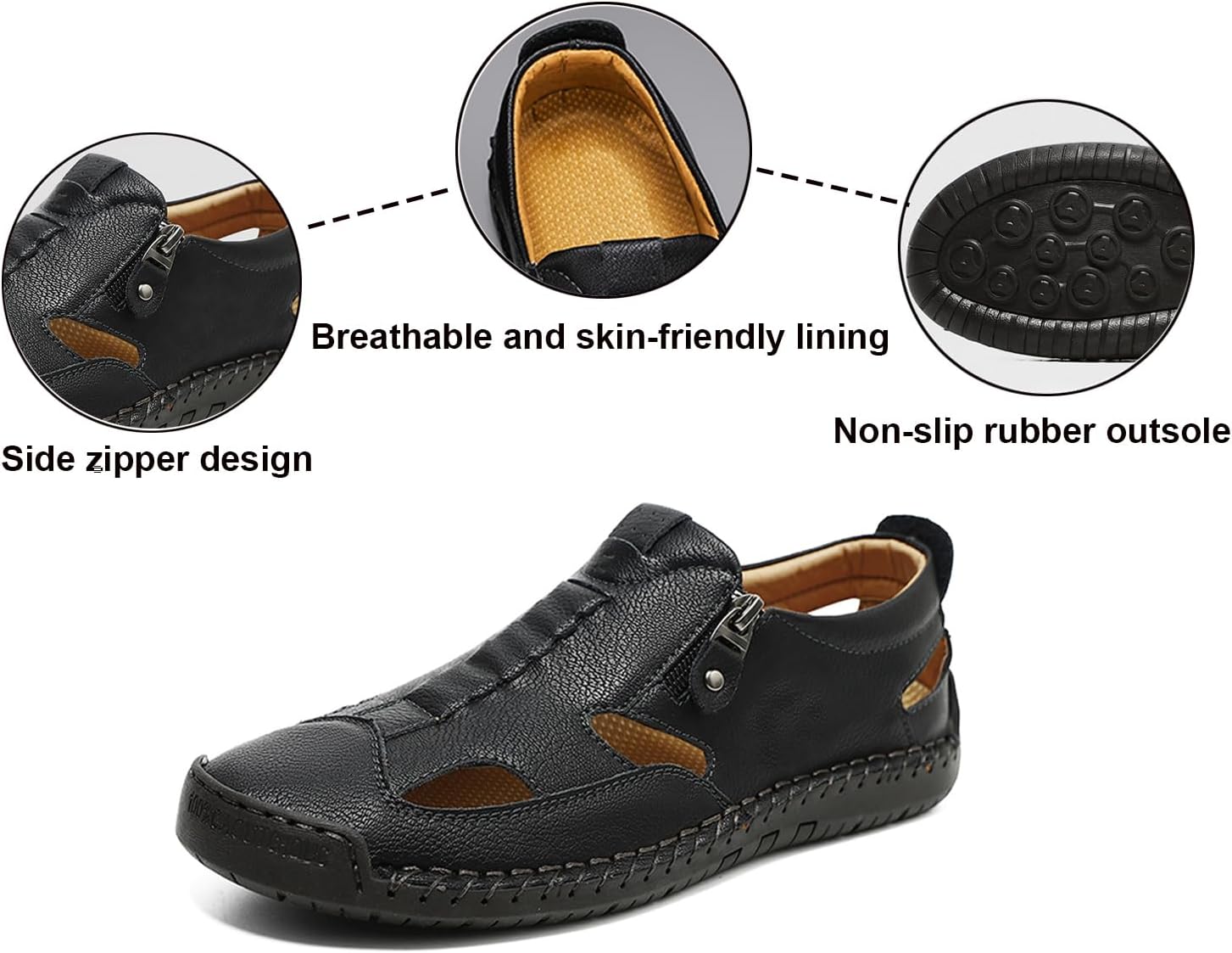 Men's Hollow Closed Toe Fisherman Sandals Fashion Hand Sewn Comfortable Slip-On Breathable Moccasin Flat Loafers Outdoor Sport Hiking Work Casual Beach Shoes