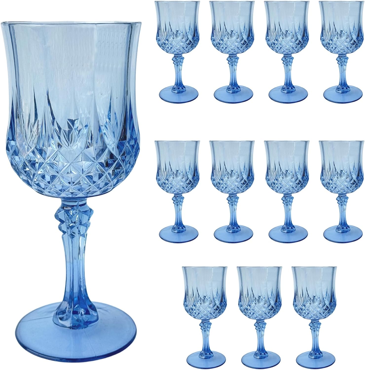 12 PCS Blue Plastic Wine Glasses,Reusable Plastic Wine Glasses,Blue Goblet Glass,Durable and Sturdy Cups Can Be Used for Various Parties Such as Weddings!