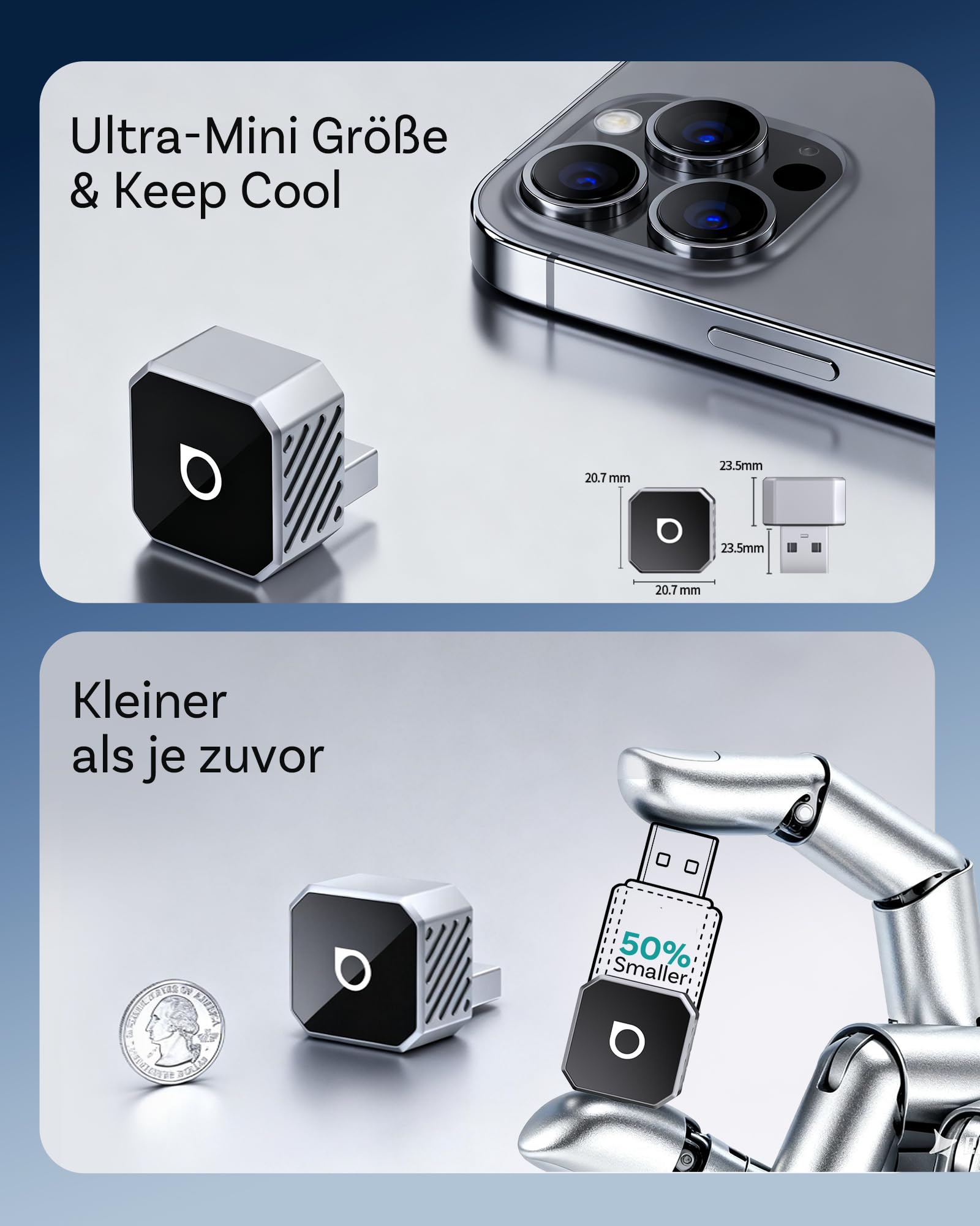 OTTOCAST Mini Pot, 2026 Upgrade Wireless CarPlay & Android Auto Adapter, Plug & Play, WLAN 2.4G+5G, Automatische Verbindung, Kompatibel mit Autos ab 2016 mit kabelgebundenem CarPlay/AA (Silber)